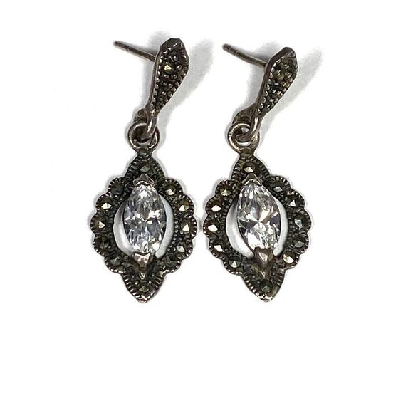 925 Marsala Earrings Sterling Silver Drops Dangles Vintage 4.20g - Picture 2 of 11